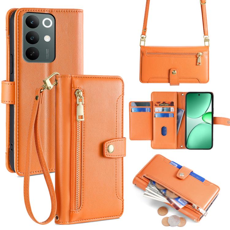 Custodia per telefono in pelle con portafoglio con cerniera a tracolla Lite Sheep Texture, For Realme C85 5G, For Realme C85 Pro 4G, For Realme 15T 5G Global, For Realme C71 4G