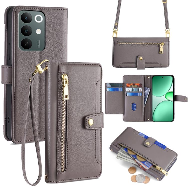 Custodia per telefono in pelle con portafoglio con cerniera a tracolla Lite Sheep Texture, For Realme C85 5G, For Realme C85 Pro 4G, For Realme 15T 5G Global, For Realme C71 4G