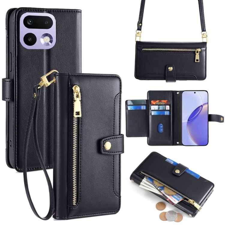 Custodia per telefono in pelle con portafoglio con cerniera a tracolla Lite Sheep Texture, For Realme 16 5G Global, For Realme 16 Pro+ 5G, For Realme 16 Pro 5G, For Realme P4x 5G