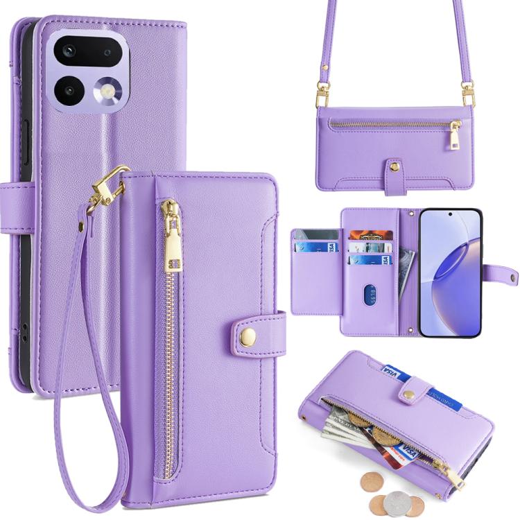 Custodia per telefono in pelle con portafoglio con cerniera a tracolla Lite Sheep Texture, For Realme 16 5G Global, For Realme 16 Pro+ 5G, For Realme 16 Pro 5G, For Realme P4x 5G