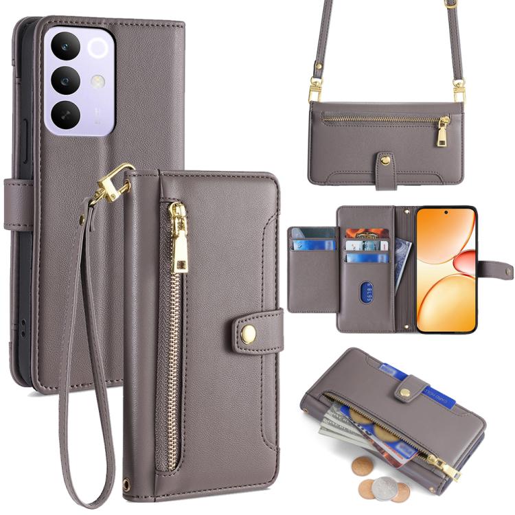 Custodia per telefono in pelle con portafoglio con cerniera a tracolla Lite Sheep Texture, For Realme C85 5G, For Realme C85 Pro 4G, For Realme 15T 5G Global, For Realme C71 4G