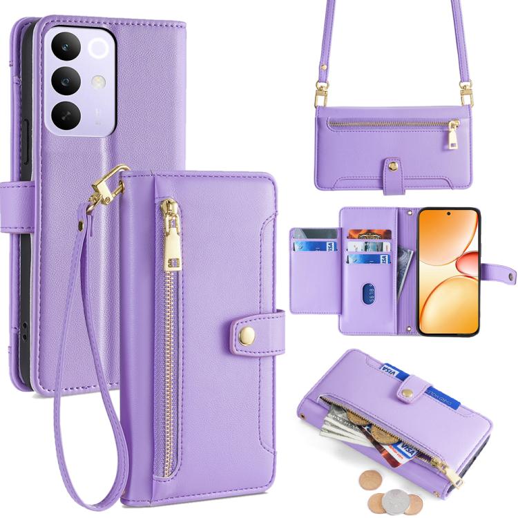 Custodia per telefono in pelle con portafoglio con cerniera a tracolla Lite Sheep Texture, For Realme C85 5G, For Realme C85 Pro 4G, For Realme 15T 5G Global, For Realme C71 4G
