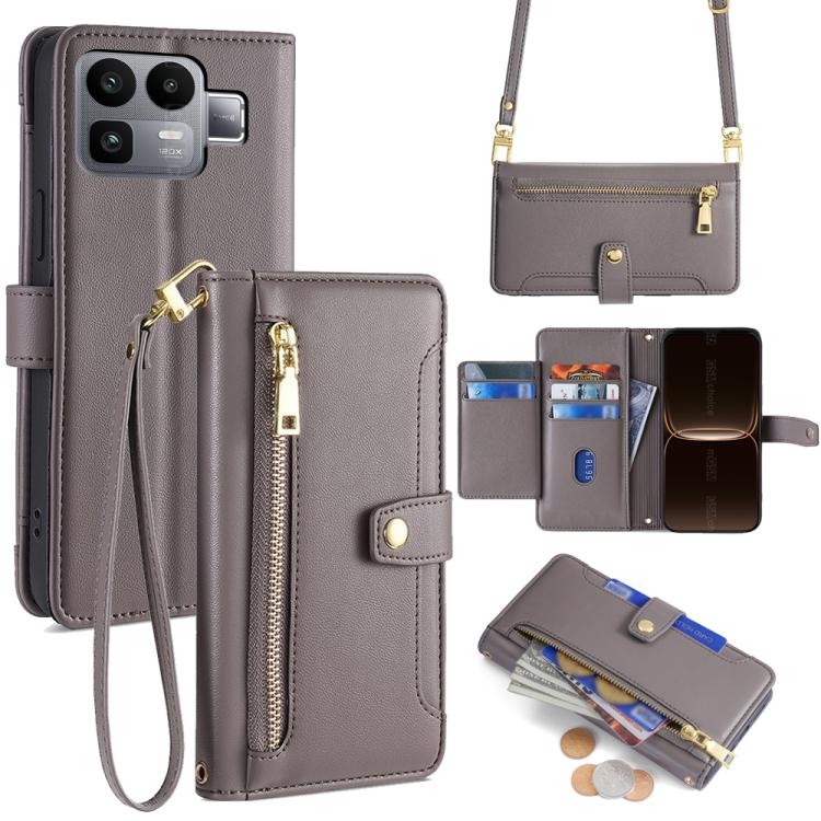 Custodia per telefono in pelle con portafoglio con cerniera a tracolla Lite Sheep Texture, For Realme P4 Power 5G, For Realme Note 80 4G, For Realme C83 5G, For Realme Neo8 5G
