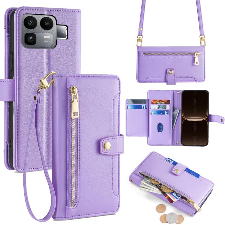 Custodia per telefono in pelle con portafoglio con cerniera a tracolla Lite Sheep Texture, For Realme P4 Power 5G, For Realme Note 80 4G, For Realme C83 5G, For Realme Neo8 5G