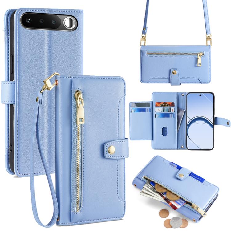 Custodia per telefono in pelle con portafoglio con cerniera a tracolla Lite Sheep Texture, For Realme 16 5G Global, For Realme 16 Pro+ 5G, For Realme 16 Pro 5G, For Realme P4x 5G