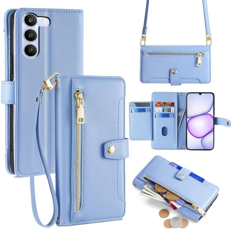 Custodia per telefono in pelle con portafoglio con cerniera a tracolla Lite Sheep Texture, For Realme P4 Power 5G, For Realme Note 80 4G, For Realme C83 5G, For Realme Neo8 5G