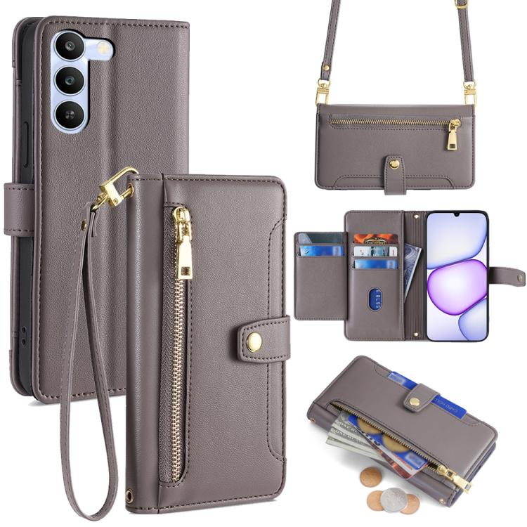 Custodia per telefono in pelle con portafoglio con cerniera a tracolla Lite Sheep Texture, For Realme P4 Power 5G, For Realme Note 80 4G, For Realme C83 5G, For Realme Neo8 5G