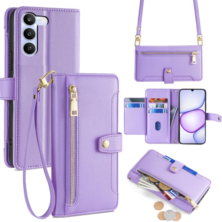 Custodia per telefono in pelle con portafoglio con cerniera a tracolla Lite Sheep Texture, For Realme P4 Power 5G, For Realme Note 80 4G, For Realme C83 5G, For Realme Neo8 5G