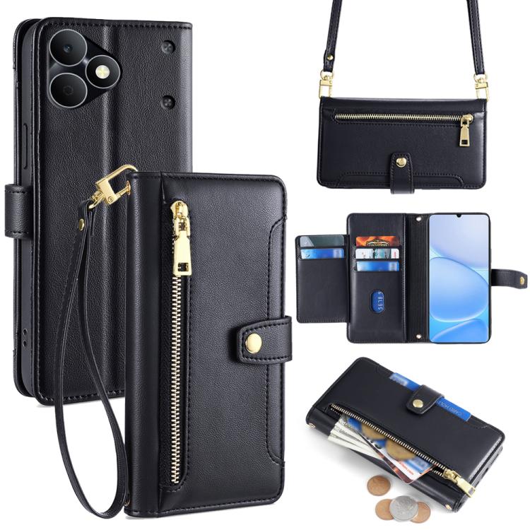 Custodia per telefono in pelle con portafoglio con cerniera a tracolla Lite Sheep Texture, For Realme P4 Power 5G, For Realme Note 80 4G, For Realme C83 5G, For Realme Neo8 5G