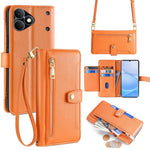 Custodia per telefono in pelle con portafoglio con cerniera a tracolla Lite Sheep Texture, For Realme P4 Power 5G, For Realme Note 80 4G, For Realme C83 5G, For Realme Neo8 5G
