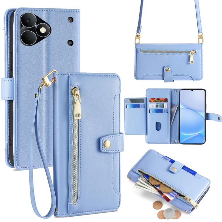 Custodia per telefono in pelle con portafoglio con cerniera a tracolla Lite Sheep Texture, For Realme P4 Power 5G, For Realme Note 80 4G, For Realme C83 5G, For Realme Neo8 5G