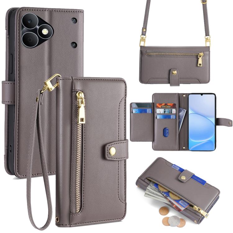 Custodia per telefono in pelle con portafoglio con cerniera a tracolla Lite Sheep Texture, For Realme P4 Power 5G, For Realme Note 80 4G, For Realme C83 5G, For Realme Neo8 5G