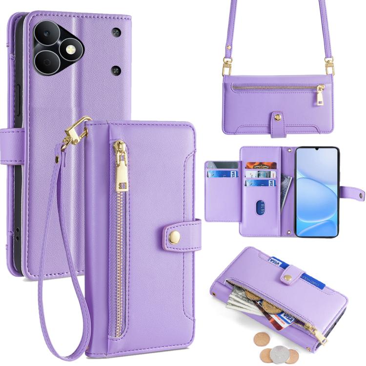 Custodia per telefono in pelle con portafoglio con cerniera a tracolla Lite Sheep Texture, For Realme P4 Power 5G, For Realme Note 80 4G, For Realme C83 5G, For Realme Neo8 5G