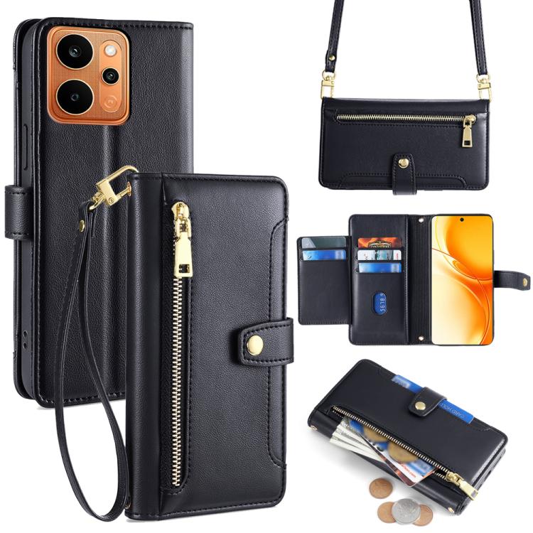 Custodia per telefono in pelle con portafoglio con cerniera a tracolla Lite Sheep Texture, For Realme P4 Power 5G, For Realme Note 80 4G, For Realme C83 5G, For Realme Neo8 5G