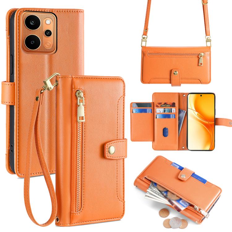 Custodia per telefono in pelle con portafoglio con cerniera a tracolla Lite Sheep Texture, For Realme P4 Power 5G, For Realme Note 80 4G, For Realme C83 5G, For Realme Neo8 5G