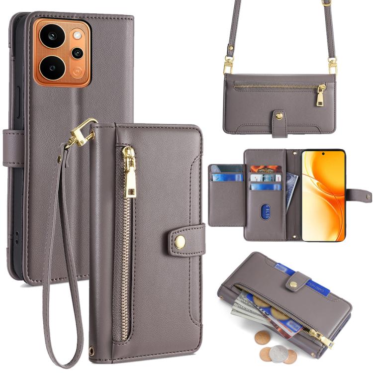 Custodia per telefono in pelle con portafoglio con cerniera a tracolla Lite Sheep Texture, For Realme P4 Power 5G, For Realme Note 80 4G, For Realme C83 5G, For Realme Neo8 5G