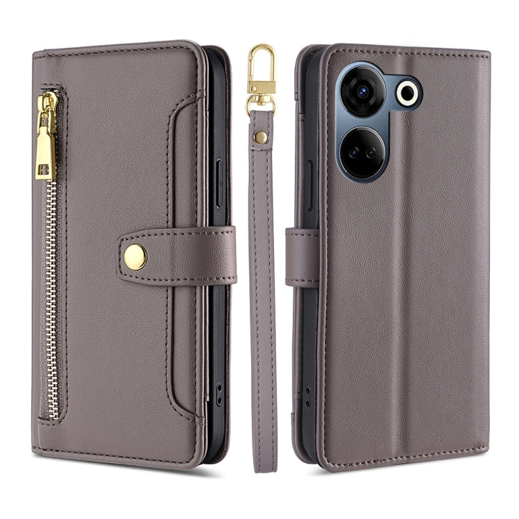 Custodia per telefono in pelle con portafoglio con cerniera a tracolla Lite Sheep Texture, For Tecno Camon 20 Pro 5G, For Tecno Camon 20 Pro 4G