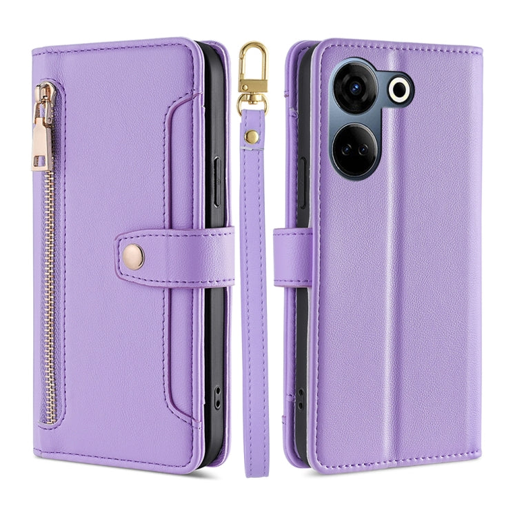 Custodia per telefono in pelle con portafoglio con cerniera a tracolla Lite Sheep Texture, For Tecno Camon 20 Pro 5G, For Tecno Camon 20 Pro 4G