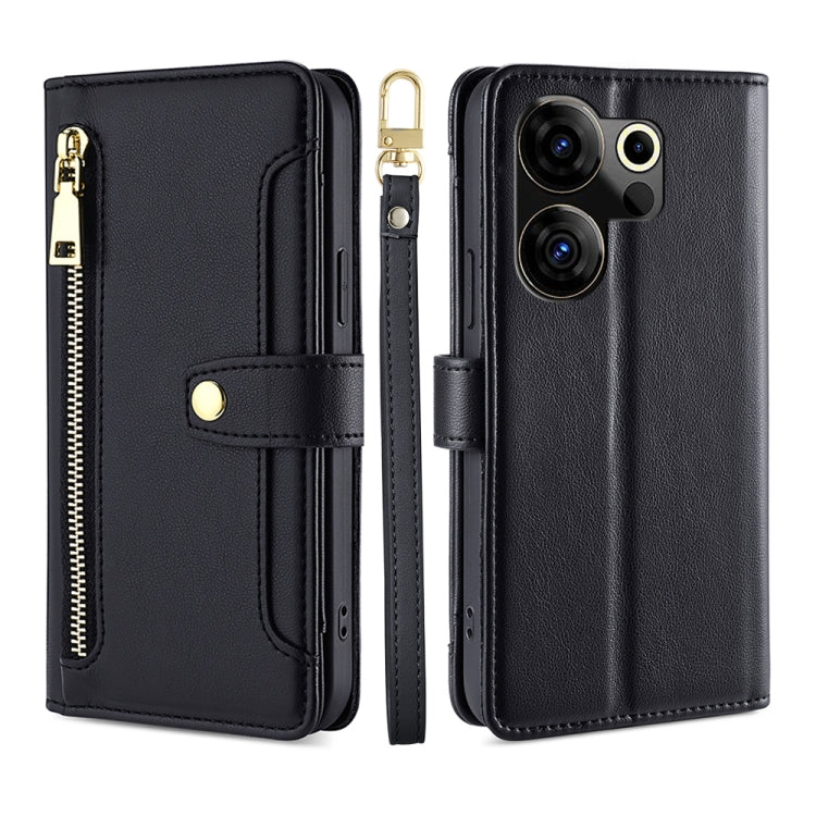 Custodia per telefono in pelle con portafoglio con cerniera a tracolla Lite Sheep Texture, For Tecno Camon 30, For Tecno Pova 5 Pro, For Tecno Pova Neo 3, For Tecno Camon 20 Premier 5G