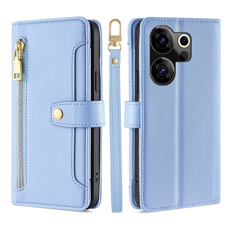Custodia per telefono in pelle con portafoglio con cerniera a tracolla Lite Sheep Texture, For Tecno Camon 30, For Tecno Pova 5 Pro, For Tecno Pova Neo 3, For Tecno Camon 20 Premier 5G
