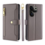 Custodia per telefono in pelle con portafoglio con cerniera a tracolla Lite Sheep Texture, For Tecno Camon 30, For Tecno Pova 5 Pro, For Tecno Pova Neo 3, For Tecno Camon 20 Premier 5G