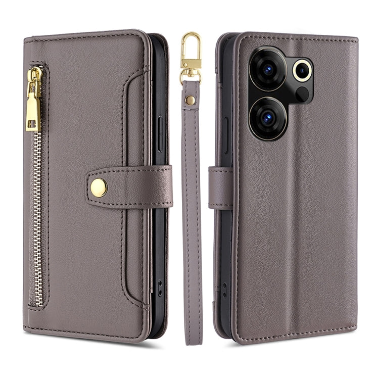 Custodia per telefono in pelle con portafoglio con cerniera a tracolla Lite Sheep Texture, For Tecno Camon 30, For Tecno Pova 5 Pro, For Tecno Pova Neo 3, For Tecno Camon 20 Premier 5G