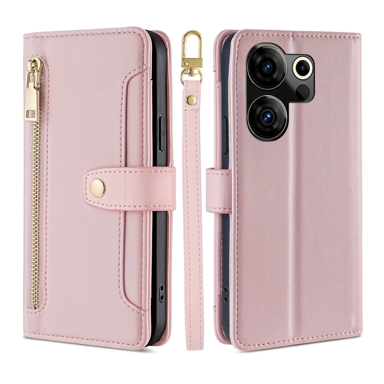 Custodia per telefono in pelle con portafoglio con cerniera a tracolla Lite Sheep Texture, For Tecno Camon 30, For Tecno Pova 5 Pro, For Tecno Pova Neo 3, For Tecno Camon 20 Premier 5G