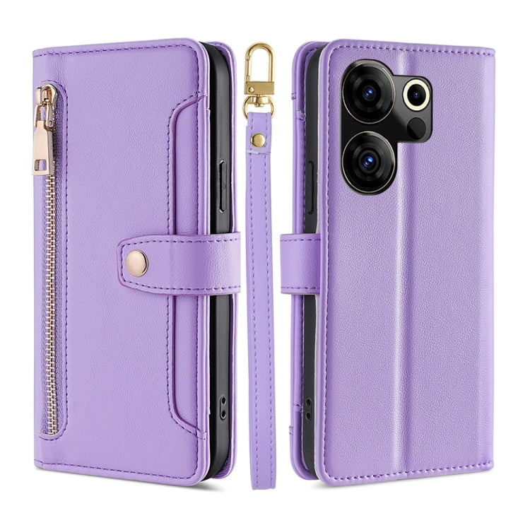 Custodia per telefono in pelle con portafoglio con cerniera a tracolla Lite Sheep Texture, For Tecno Camon 30, For Tecno Pova 5 Pro, For Tecno Pova Neo 3, For Tecno Camon 20 Premier 5G