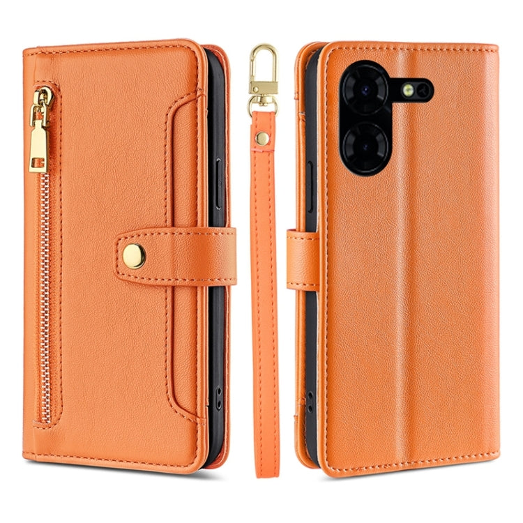 Custodia per telefono in pelle con portafoglio con cerniera a tracolla Lite Sheep Texture, For Tecno Camon 30, For Tecno Pova 5 Pro, For Tecno Pova Neo 3, For Tecno Camon 20 Premier 5G