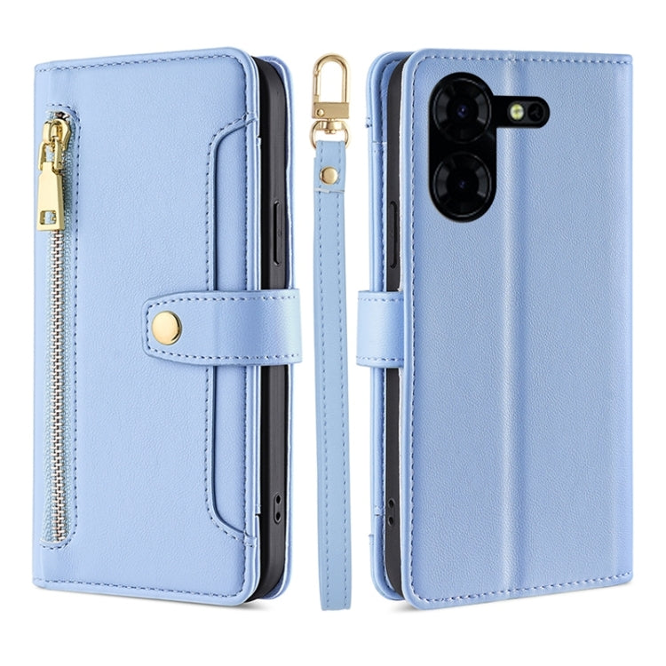 Custodia per telefono in pelle con portafoglio con cerniera a tracolla Lite Sheep Texture, For Tecno Camon 30, For Tecno Pova 5 Pro, For Tecno Pova Neo 3, For Tecno Camon 20 Premier 5G