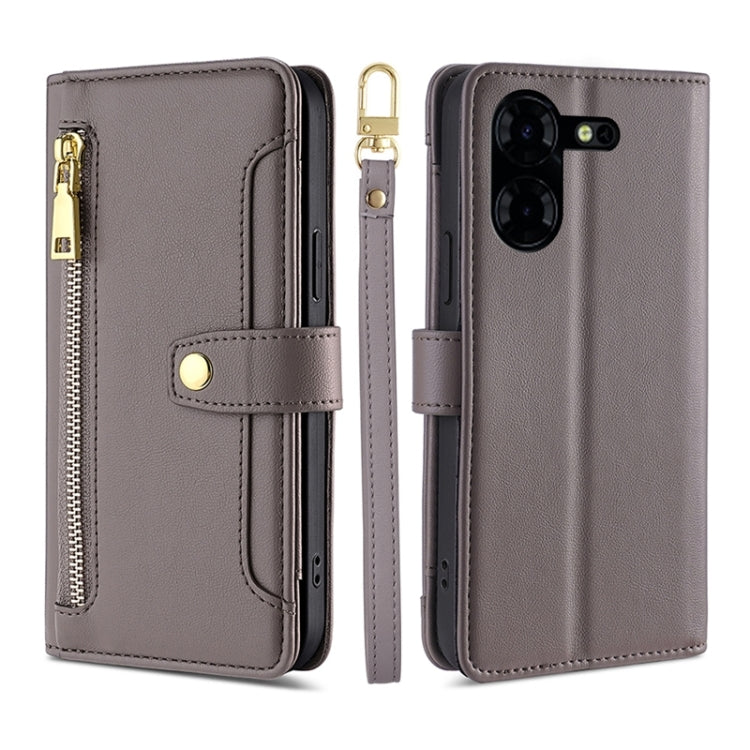 Custodia per telefono in pelle con portafoglio con cerniera a tracolla Lite Sheep Texture, For Tecno Camon 30, For Tecno Pova 5 Pro, For Tecno Pova Neo 3, For Tecno Camon 20 Premier 5G