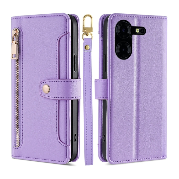 Custodia per telefono in pelle con portafoglio con cerniera a tracolla Lite Sheep Texture, For Tecno Camon 30, For Tecno Pova 5 Pro, For Tecno Pova Neo 3, For Tecno Camon 20 Premier 5G
