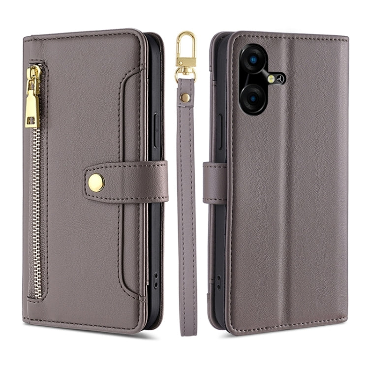 Custodia per telefono in pelle con portafoglio con cerniera a tracolla Lite Sheep Texture, For Tecno Camon 30, For Tecno Pova 5 Pro, For Tecno Pova Neo 3, For Tecno Camon 20 Premier 5G