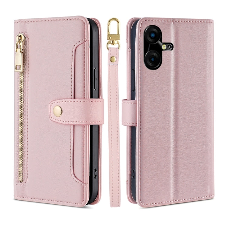 Custodia per telefono in pelle con portafoglio con cerniera a tracolla Lite Sheep Texture, For Tecno Camon 30, For Tecno Pova 5 Pro, For Tecno Pova Neo 3, For Tecno Camon 20 Premier 5G