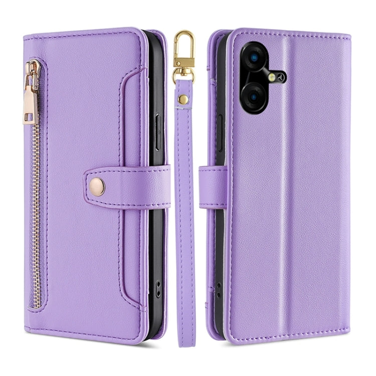 Custodia per telefono in pelle con portafoglio con cerniera a tracolla Lite Sheep Texture, For Tecno Camon 30, For Tecno Pova 5 Pro, For Tecno Pova Neo 3, For Tecno Camon 20 Premier 5G