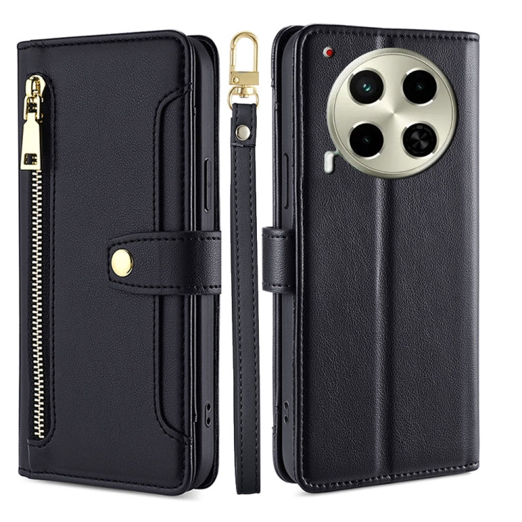 Custodia per telefono in pelle con portafoglio con cerniera a tracolla Lite Sheep Texture, For Tecno Camon 30, For Tecno Pova 5 Pro, For Tecno Pova Neo 3, For Tecno Camon 20 Premier 5G
