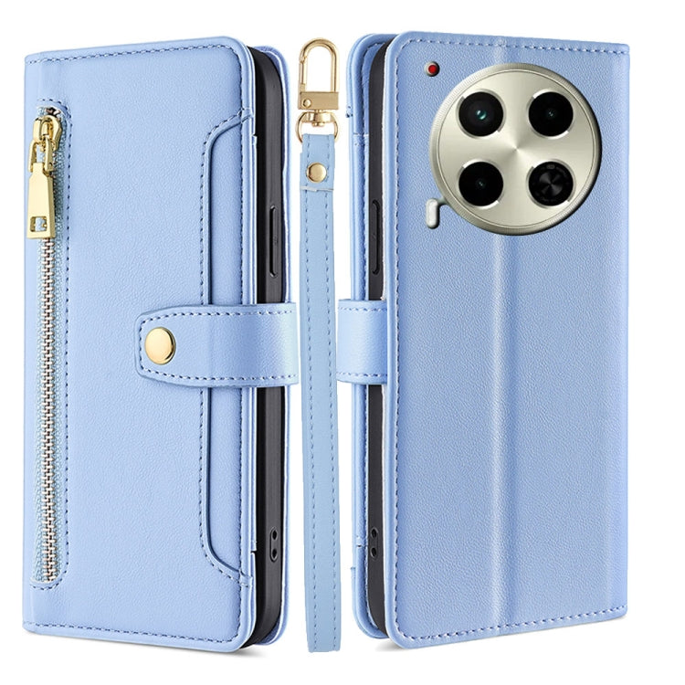 Custodia per telefono in pelle con portafoglio con cerniera a tracolla Lite Sheep Texture, For Tecno Camon 30, For Tecno Pova 5 Pro, For Tecno Pova Neo 3, For Tecno Camon 20 Premier 5G