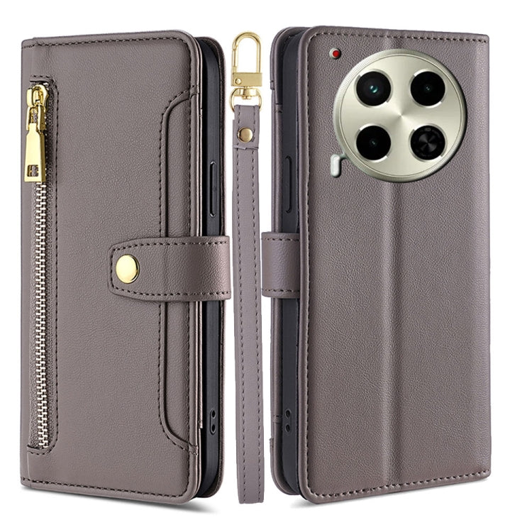 Custodia per telefono in pelle con portafoglio con cerniera a tracolla Lite Sheep Texture, For Tecno Camon 30, For Tecno Pova 5 Pro, For Tecno Pova Neo 3, For Tecno Camon 20 Premier 5G