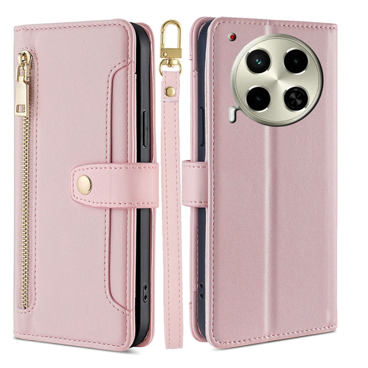 Custodia per telefono in pelle con portafoglio con cerniera a tracolla Lite Sheep Texture, For Tecno Camon 30, For Tecno Pova 5 Pro, For Tecno Pova Neo 3, For Tecno Camon 20 Premier 5G