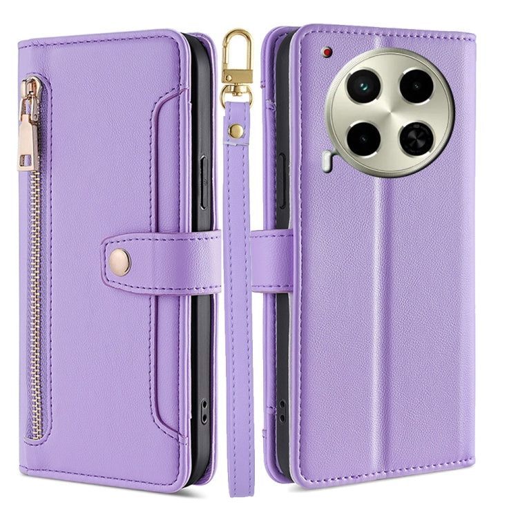 Custodia per telefono in pelle con portafoglio con cerniera a tracolla Lite Sheep Texture, For Tecno Camon 30, For Tecno Pova 5 Pro, For Tecno Pova Neo 3, For Tecno Camon 20 Premier 5G