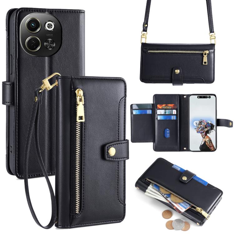 Custodia per telefono in pelle con portafoglio con cerniera a tracolla Lite Sheep Texture, For Tecno Spark 30 4G, For Tecno Pova 6 Neo 5G, For Tecno Camon 30 Premier 5G, For Tecno Camon 30 Pro 5G