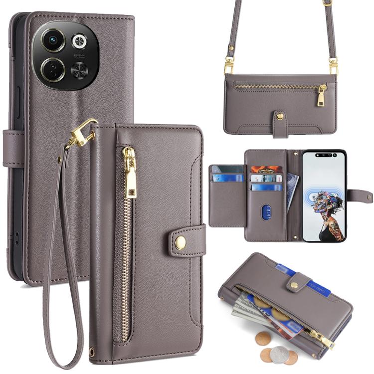 Custodia per telefono in pelle con portafoglio con cerniera a tracolla Lite Sheep Texture, For Tecno Spark 30 4G, For Tecno Pova 6 Neo 5G, For Tecno Camon 30 Premier 5G, For Tecno Camon 30 Pro 5G
