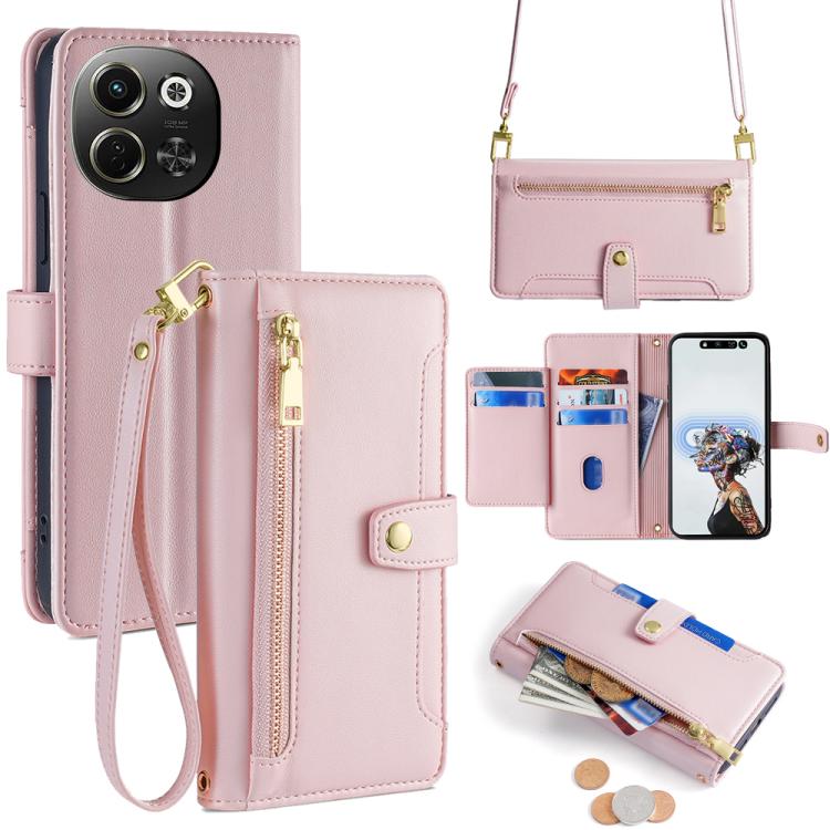 Custodia per telefono in pelle con portafoglio con cerniera a tracolla Lite Sheep Texture, For Tecno Spark 30 4G, For Tecno Pova 6 Neo 5G, For Tecno Camon 30 Premier 5G, For Tecno Camon 30 Pro 5G