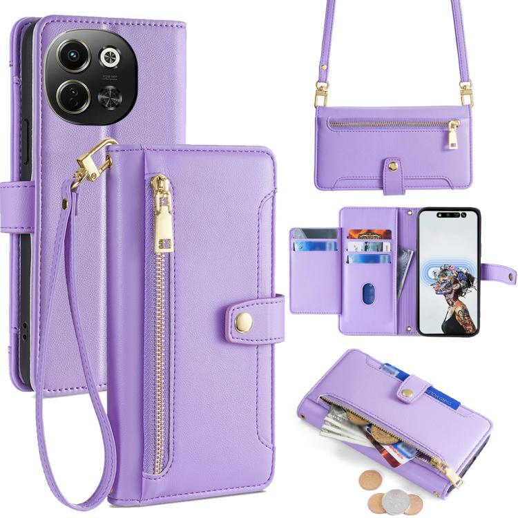 Custodia per telefono in pelle con portafoglio con cerniera a tracolla Lite Sheep Texture, For Tecno Spark 30 4G, For Tecno Pova 6 Neo 5G, For Tecno Camon 30 Premier 5G, For Tecno Camon 30 Pro 5G