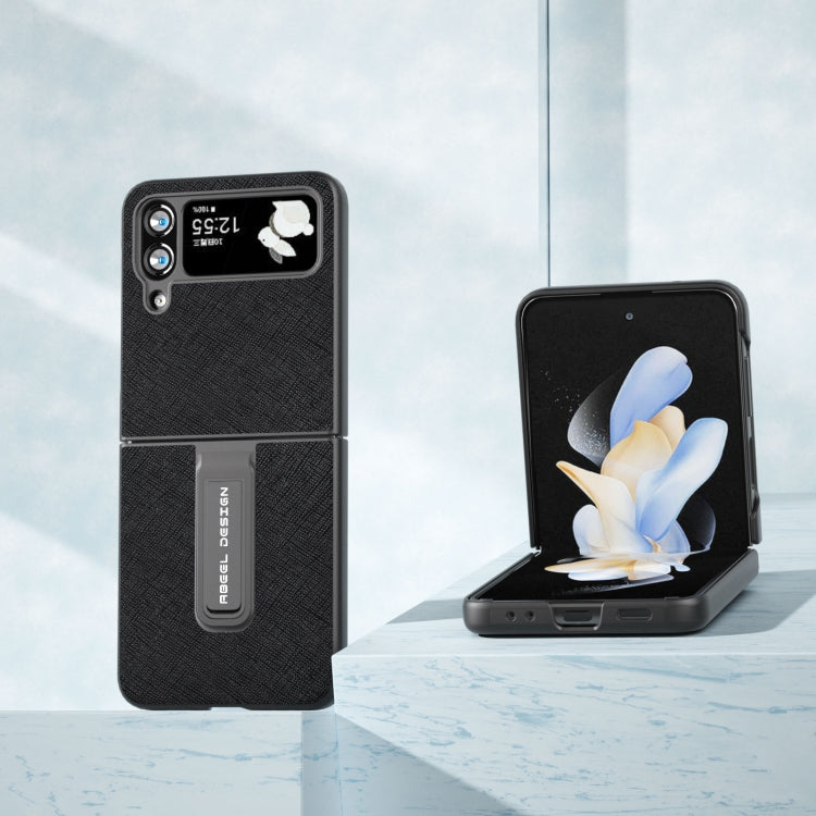 Custodia per telefono in vera pelle con trama incrociata con supporto, For Samsung Galaxy Z Flip4, For Samsung Galaxy Z Flip3 5G