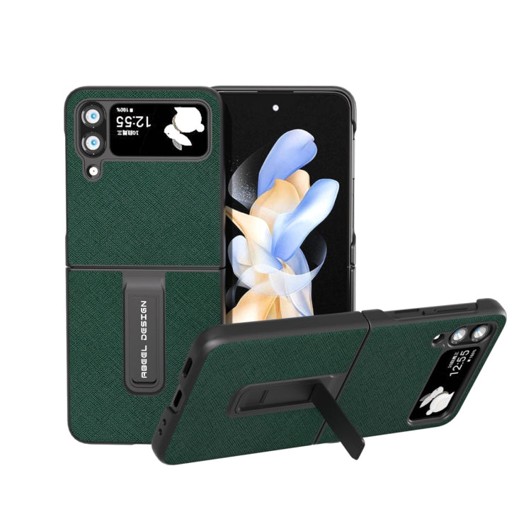 Custodia per telefono in vera pelle con trama incrociata con supporto, For Samsung Galaxy Z Flip4, For Samsung Galaxy Z Flip3 5G
