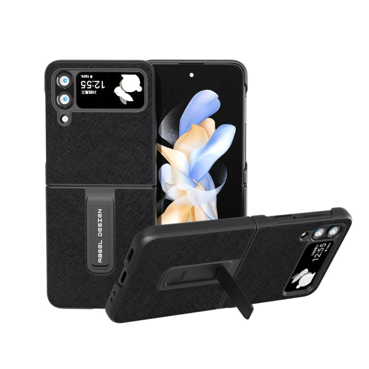 Custodia per telefono in vera pelle con trama incrociata con supporto, For Samsung Galaxy Z Flip4, For Samsung Galaxy Z Flip3 5G