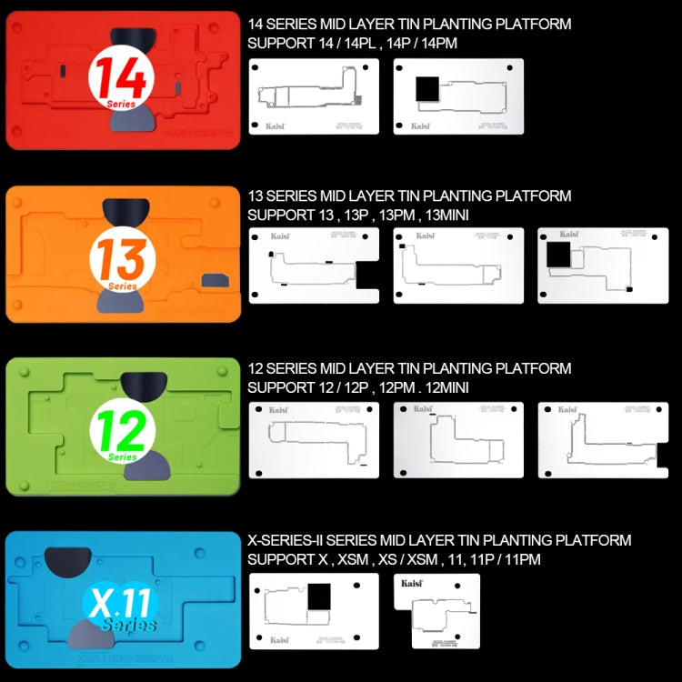 Casey 18 in 1 Silicone Strato Intermedio Tin Planting Bag Piattaforma Rebalding per iPhone X-14 Pro Max, Kaisi 18 in 1