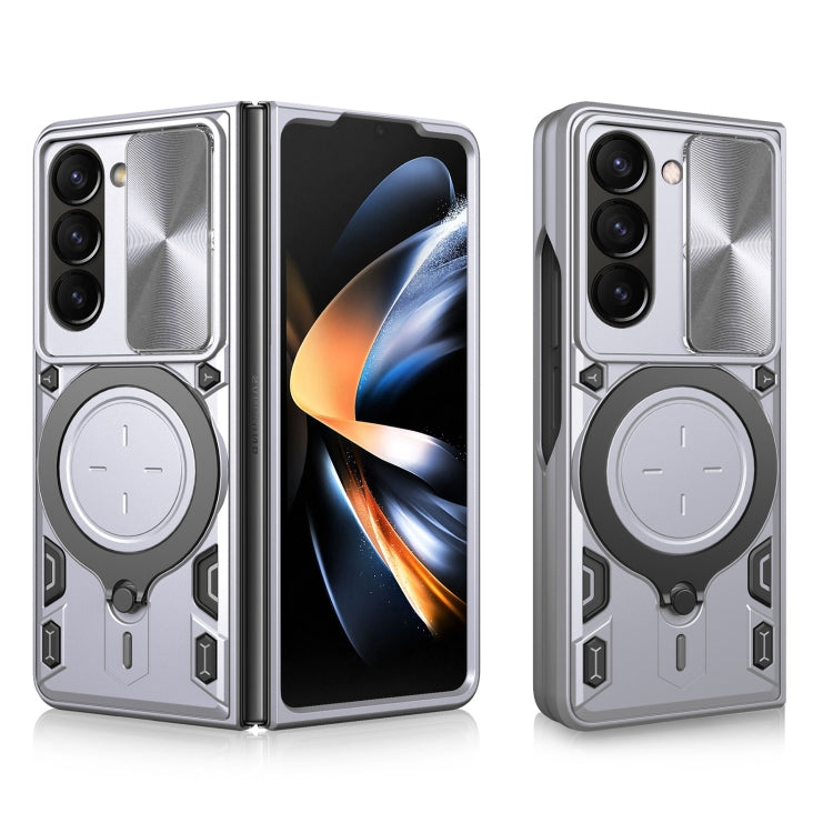 Custodia per telefono con supporto magnetico per camshield scorrevole con texture CD, For Samsung Galaxy Z Fold7, For Samsung Galaxy Z Fold5