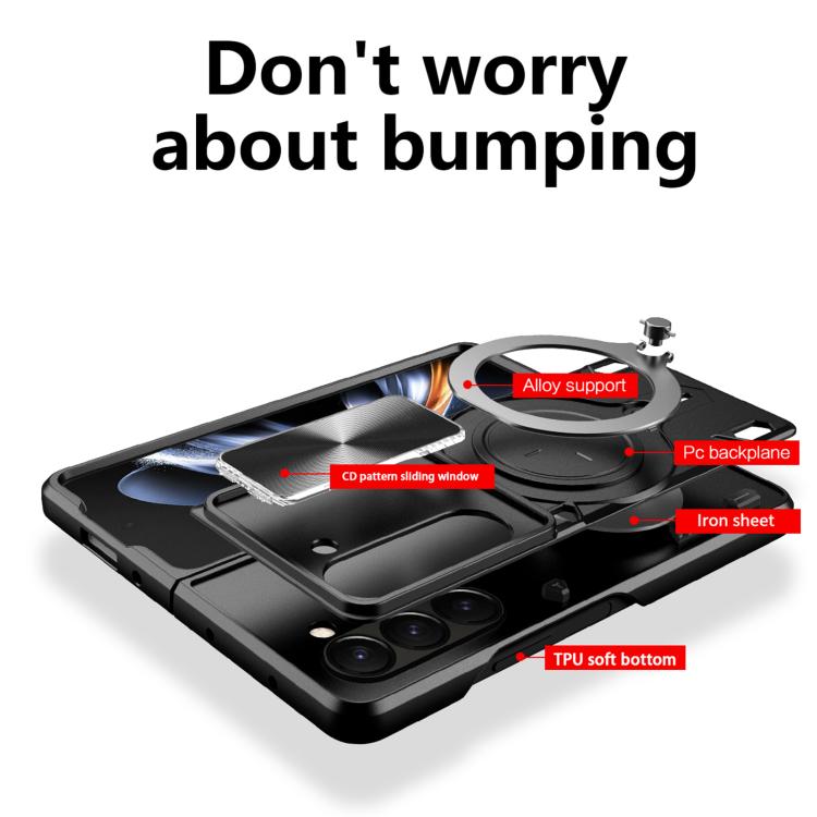 Custodia per telefono con supporto magnetico per camshield scorrevole con texture CD, For Samsung Galaxy Z Fold7, For Samsung Galaxy Z Fold5